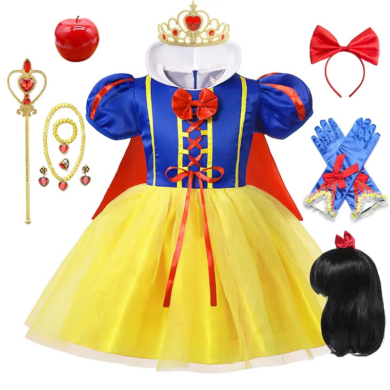 Baby Q Clothing - Schneewittchen Prinzessinnenkleid Mädchenkostüm mit Umhang Kopfschmuck